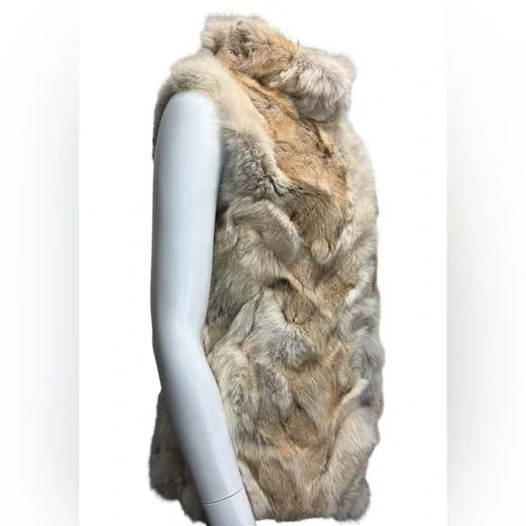 Rare Michael Kors Pieced Coyote Patchwork Vest Genuine Fur Cream Gold Beige Sz M - Picture 6 of 16